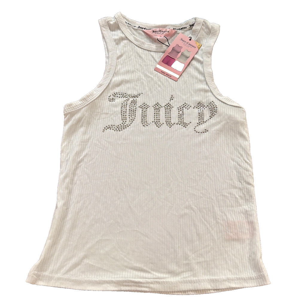 NWT Juicy Couture White Rhinestone Ribbed Tank Women’s Small Y2K